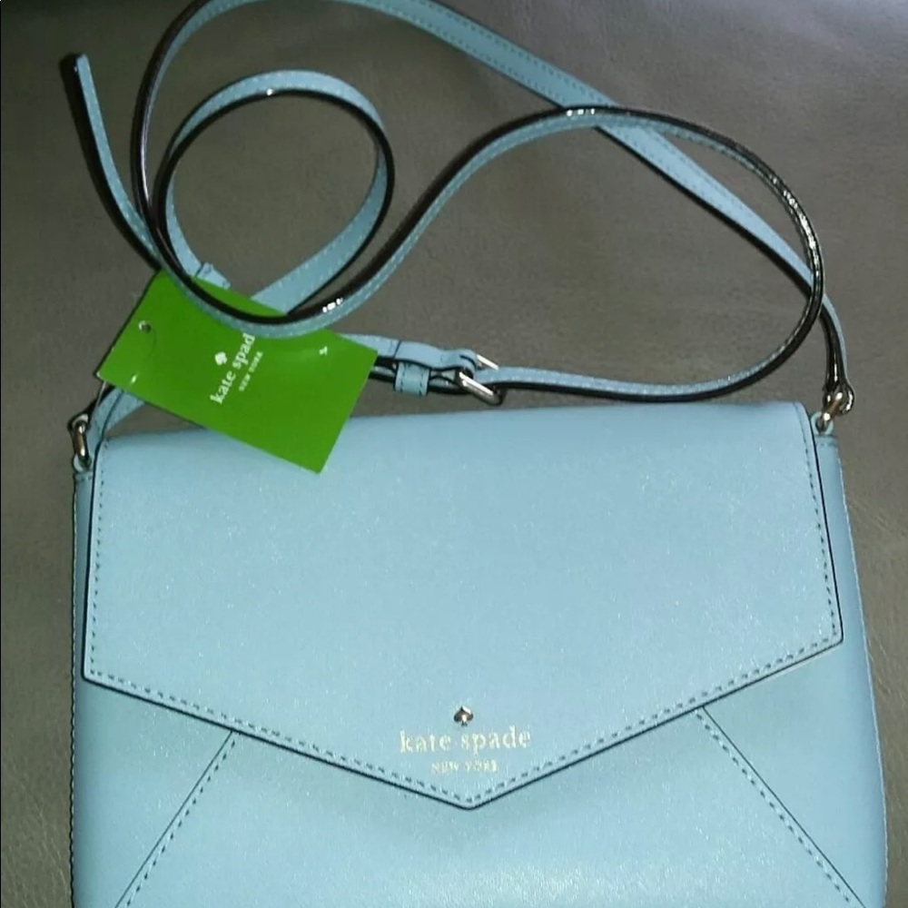 Kate spade nwt leather kalman white point garden celestblu xbody New woman